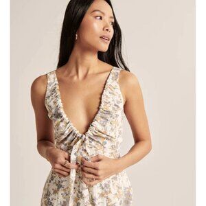 Abercrombie &Fitch Floral Cinched Neck Slit Leg Midi Slip Dress Coquette sz S/P